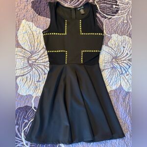 Wet Seal Black Sleeveless Fit & Flare Dress with Gold Stud / Cross Accents